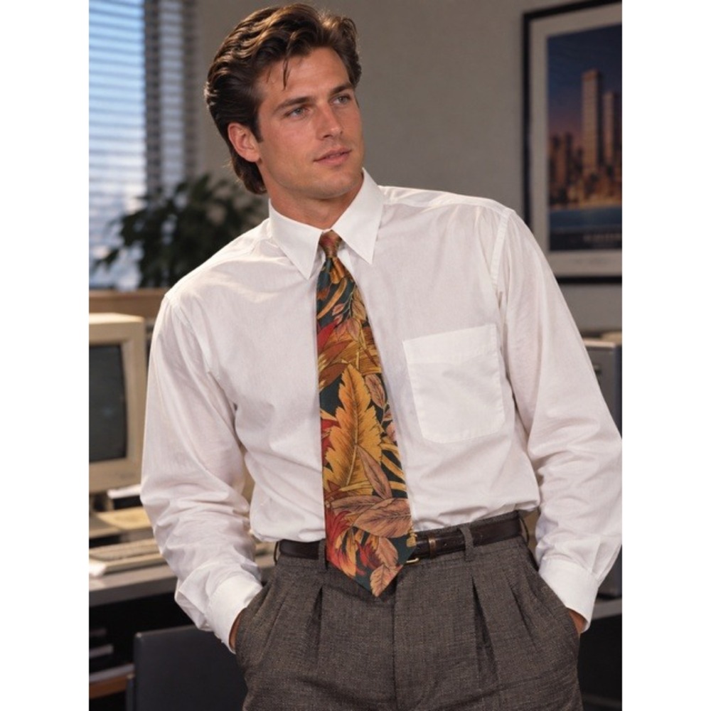 Gold City Mens Silk Tie Tropical Leaf Pattern Orange Gold Green Hand Made Korea